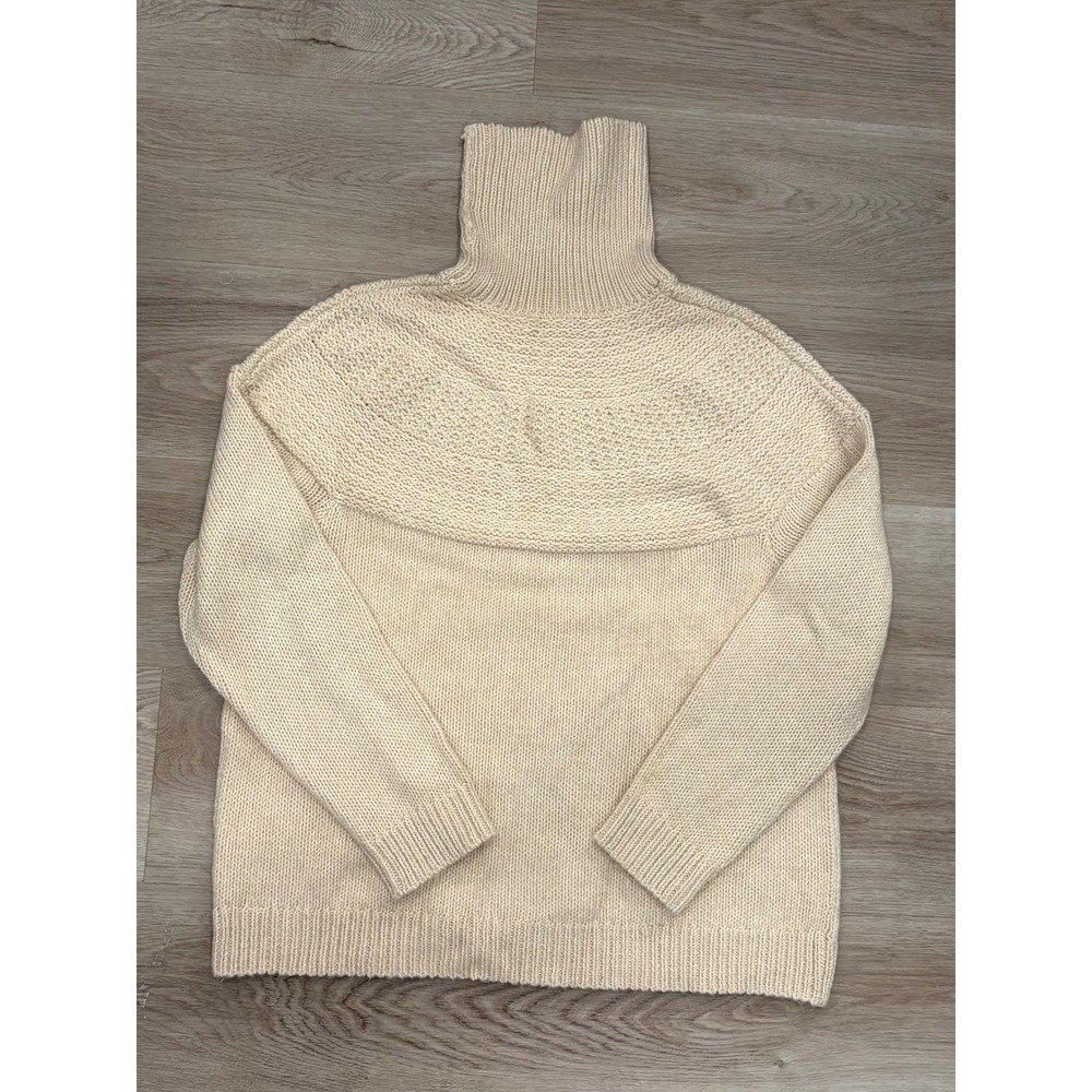 J. Jill Cream Beige Textured Turtleneck Knit Sweater Womens LP Cottage Classic